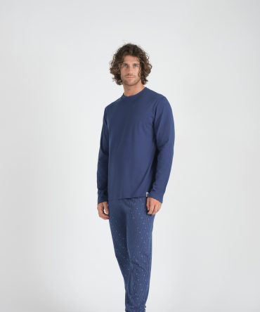 Pigiama lungo m/l ,pantalone fantasia barchette in Cotone