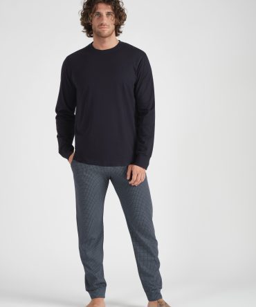 Pigiama lungo m/l ,pantalone fantasia micro-geometrica