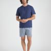 Pigiama corto serafino ,maglia mezza manica ,fantasia gessato, in Cotone