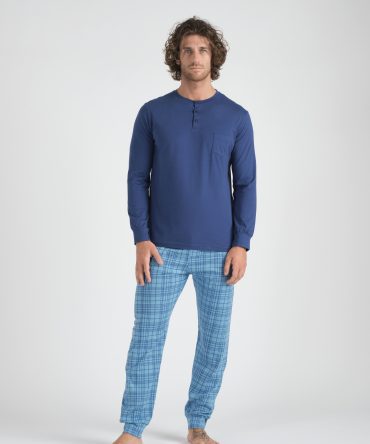 Pigiama lungo m/l serafino ,pantalone fantasia scozzese