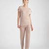 Hoomewear maglia mezza manica in tessuto lurex, pantalone tinta unita in viscosa