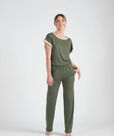 Tuta lunga m/m in viscosa con bordi in tessuto lurex